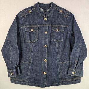 Women’s Denim Jacket Size 20W Jean Dark Wash Stretch Denim 24/7 Big Buttons Fade